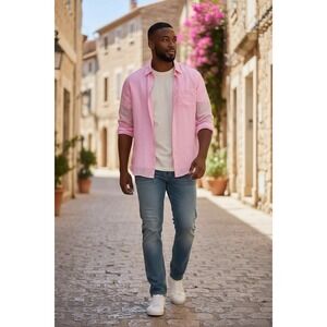 Borgo28 Long Sleeve Button Down Pink Linen Made In Italy‎ Mens XL Preppy